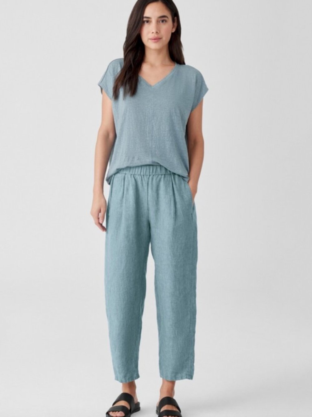 Eileen Fisher Washed Organic Linen Delave Lantern Pant, Nile Blue